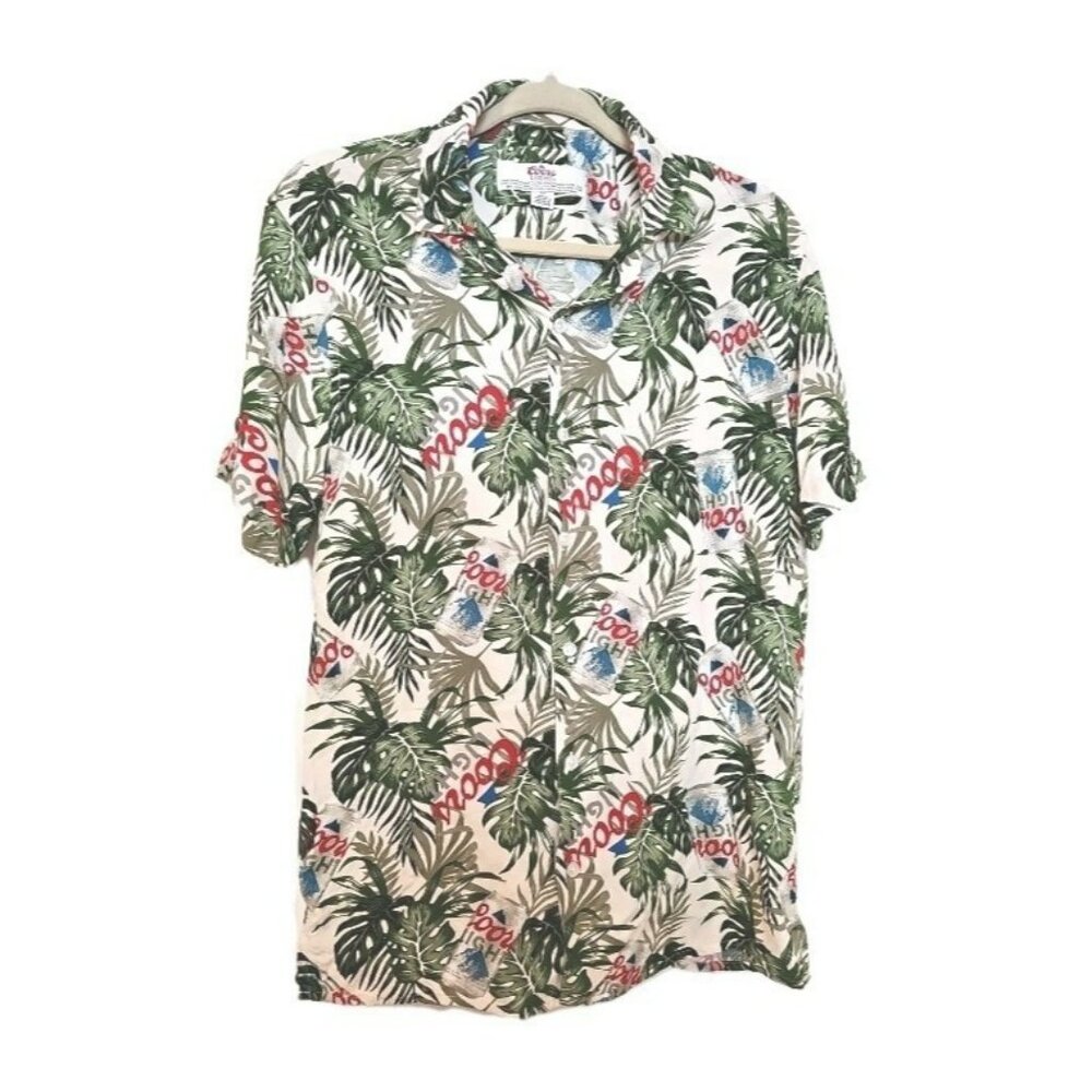 Coors Light Beer Adult Beverage Hawaiian Button Up Shirt Men’s Sz Green Small